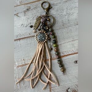 Sun Charm Leather Tassel Keychain Bag purse charms